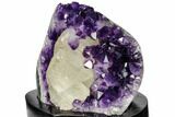 Dark Purple Amethyst Cluster With Calcite - Wood Base #113935-3